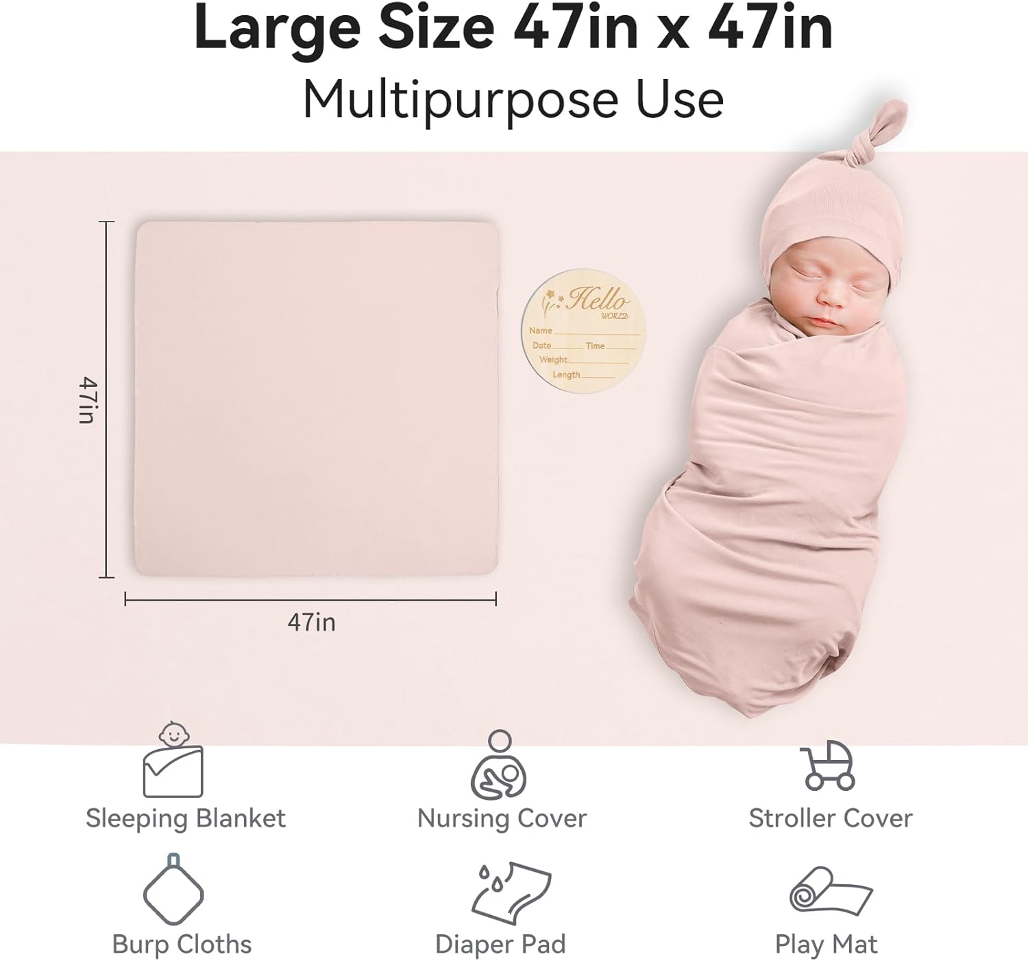 Bamboo Swaddle Blanket & Beanie Set - Blush