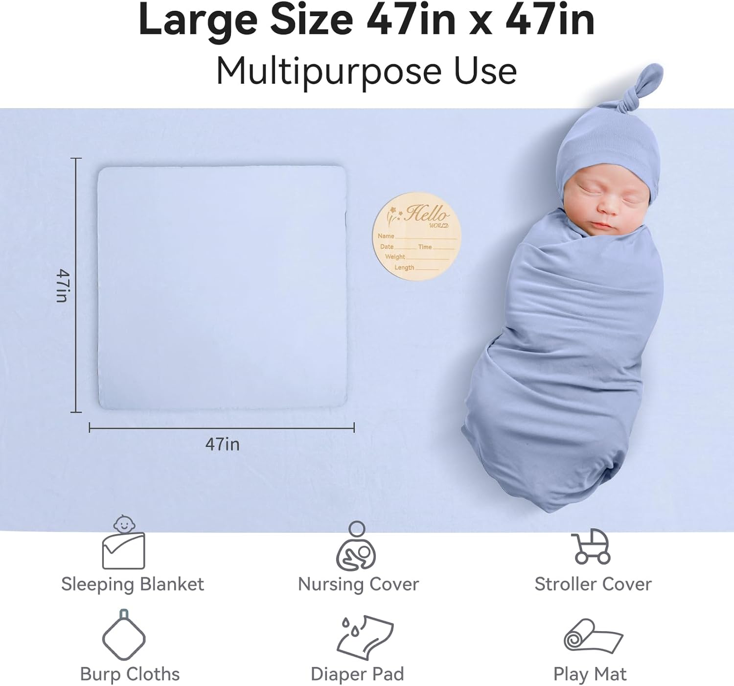 Ensemble couverture d'emmaillotage et bonnet en bambou - Ardoise